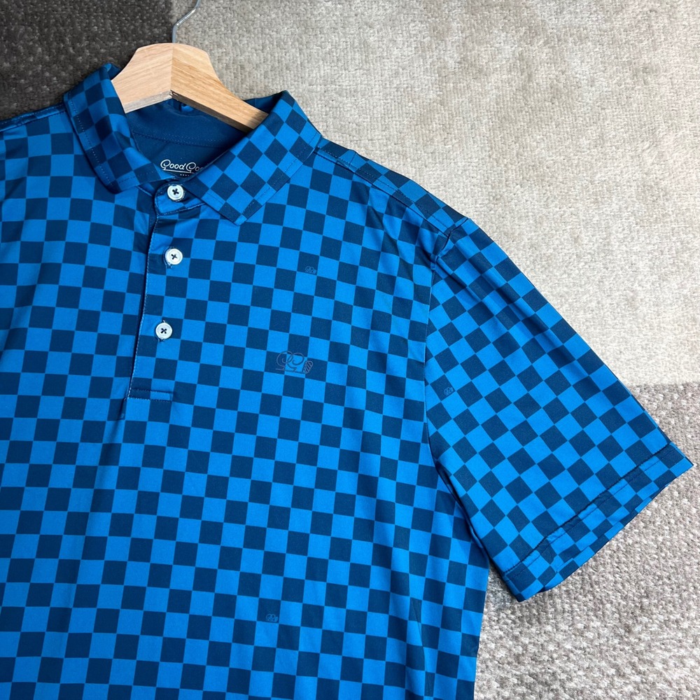 Good Good Golf‎ Mens Blue Checkerboard Performance Polo Shirt M Fighting For Par
